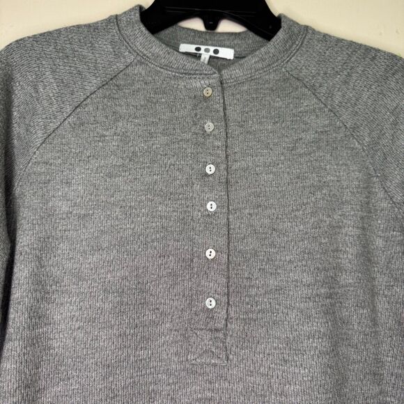 THREE DOTS womens size small S thermal button gray long sleeve henley top shirt - Picture 4 of 9